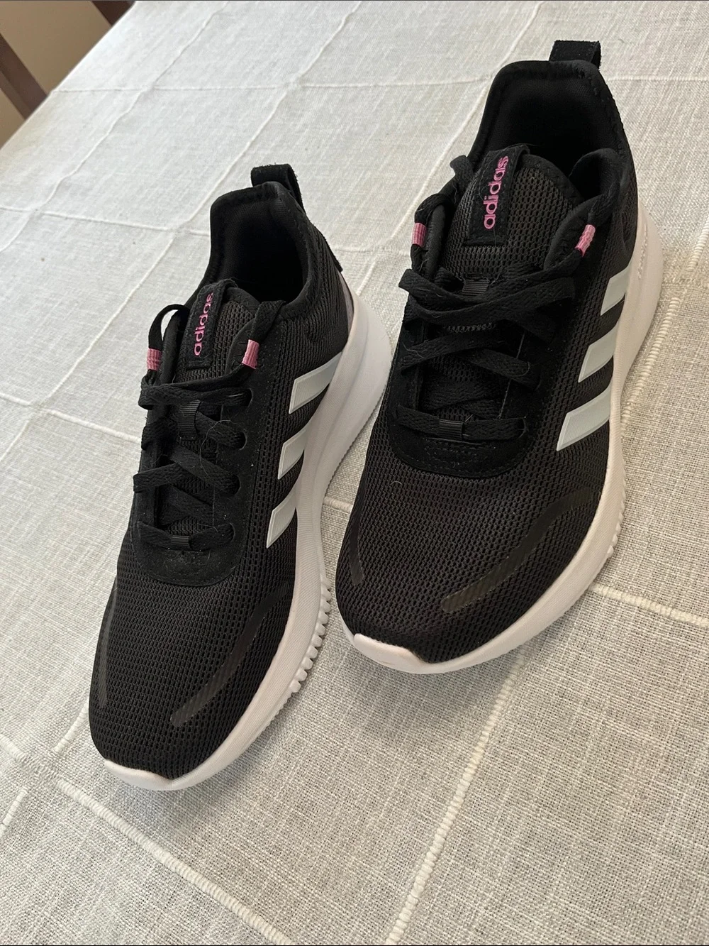 ADIDAS Women’s Black Mesh Sneakers with Pink Accents